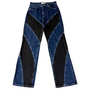 Piral Womens Size 6 Colorblock Straight Leg Jeans High Rise Patchwork Blue Denim